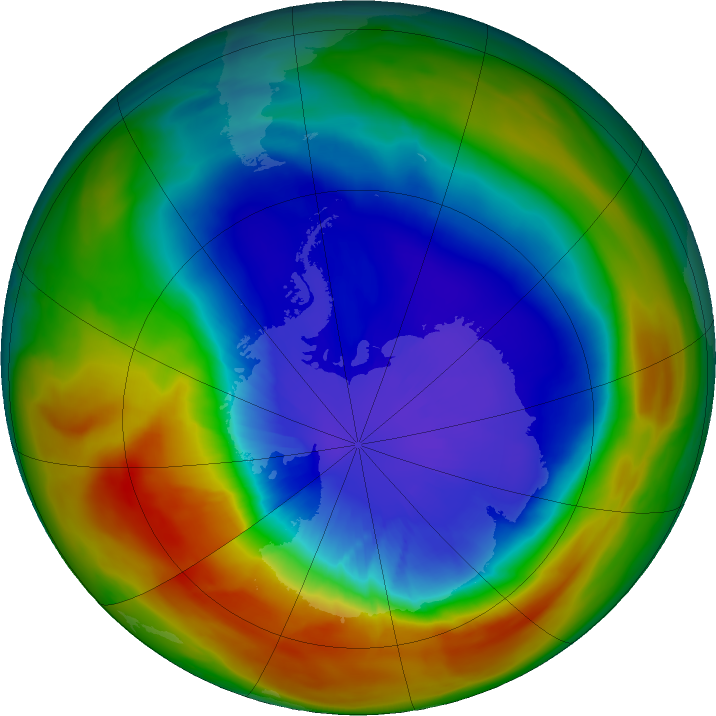 Antarctic ozone map for 16 September 2025